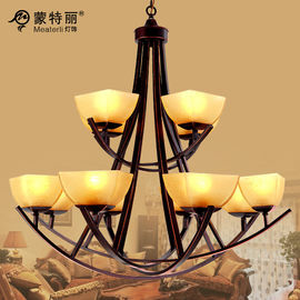 2 ชั้น 12 หัวร่วมสมัยและดั้งเดิม Wrought Iron Chandelier ครีมเชด