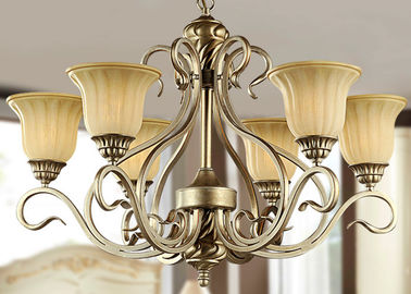 เงิน / โลหะทองและกระจกวินเทจ Wrought Iron Chandelier ด้วยเฉดสี, ​​6 ไฟ 600W E27