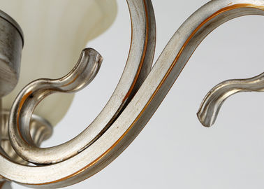 เงิน / โลหะทองและกระจกวินเทจ Wrought Iron Chandelier ด้วยเฉดสี, ​​6 ไฟ 600W E27