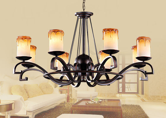 ร่วมสมัย Wrought Iron แก้วเป่าโคมไฟระย้าโคมไฟสำหรับห้องนั่งเล่น / ห้องนอน