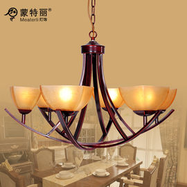 6Heads Shade สมัยใหม่และแบบดั้งเดิม Wrought Iron Chandelier ครีมสำหรับห้องนั่งเล่น