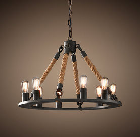 Nostalgia อุตสาหกรรมแสงสว่างวินเทจร้านอาหารชนบท Wrought Iron Chandelier เชือก