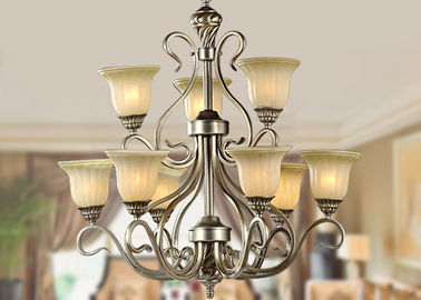 ตกแต่ง 9 ขนาดใหญ่ไฟเหล็กดัดสไตล์ย้อนยุค Chandelier อิตาลีที่มีโลหะและกระจก